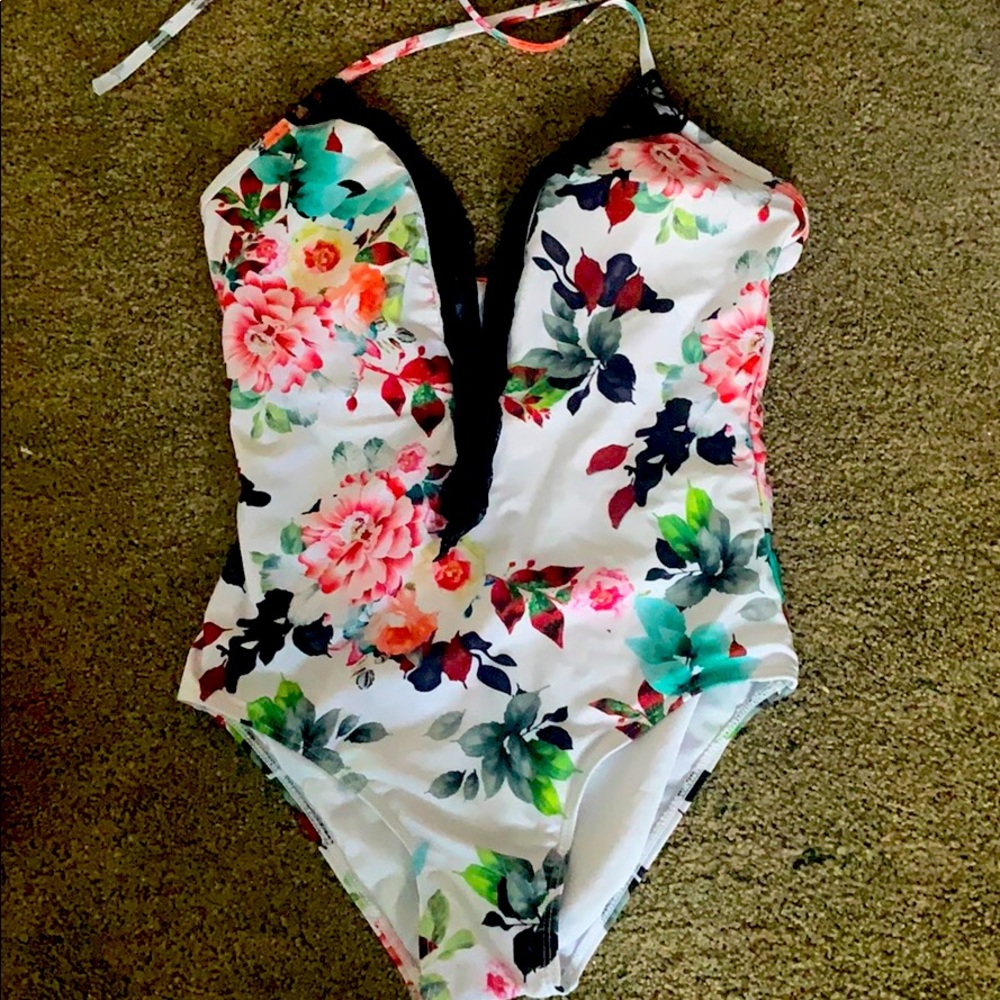 size large one piece floral bathing suit